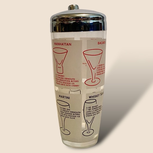 Vintage Cocktail Shaker Frosted Glass Art Deco Red & Black MCM Bar Retro AS IS - Picture 3 of 11